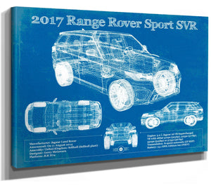 14" x 11" / Stretched Canvas Wrap Cutler West 2017 Land Rover Range Rover Sport SVR Vintage Blueprint Auto Print