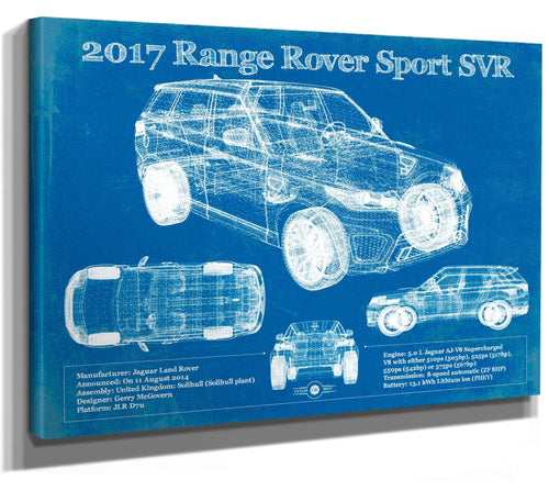 14" x 11" / Stretched Canvas Wrap Cutler West 2017 Land Rover Range Rover Sport SVR Vintage Blueprint Auto Print