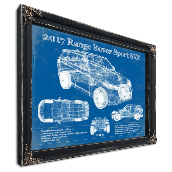 2017 Land Rover Range Rover Sport SVR Art Print in a distressed Vintage Black wood frame with ornate corners