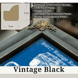 Vintage Black frame corner detail, 1.5 inch ornate wood moulding, 2017 Land Rover Range Rover Sport SVR Art Print