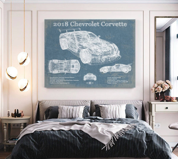 Cutler West 2018 Chevrolet Corvette C7 ZR1 Vintage Blueprint Auto Print