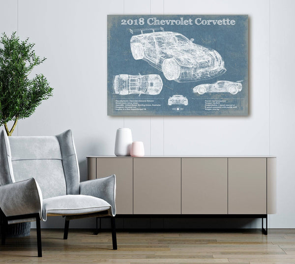 Cutler West 2018 Chevrolet Corvette C7 ZR1 Vintage Blueprint Auto Print