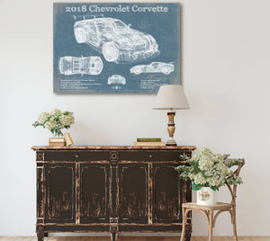 Cutler West 2018 Chevrolet Corvette C7 ZR1 Vintage Blueprint Auto Print
