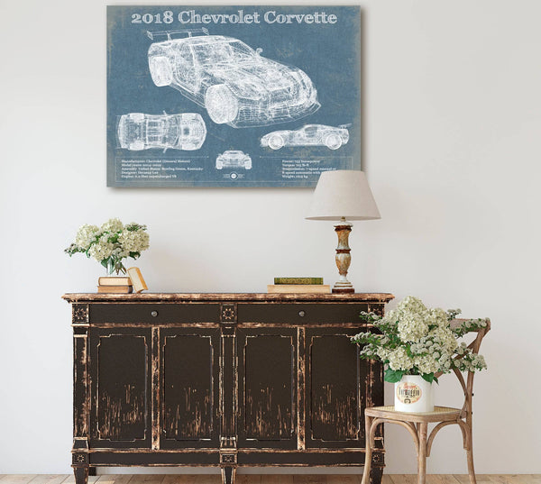 Cutler West 2018 Chevrolet Corvette C7 ZR1 Vintage Blueprint Auto Print