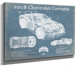 14" x 11" / Stretched Canvas Wrap Cutler West 2018 Chevrolet Corvette C7 ZR1 Vintage Blueprint Auto Print
