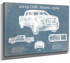 14" x 11" / Stretched Canvas Wrap Cutler West 2019 GMC Sierra 1500 Vintage Blueprint Auto Print