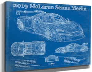 14" x 11" / Stretched Canvas Wrap Cutler West 2019 Mclaren Senna Merlin Vintage Blueprint Auto Print
