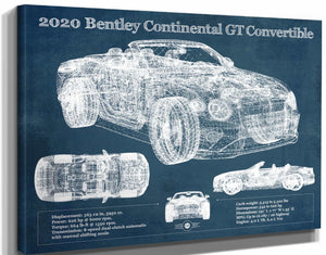 14" x 11" / Stretched Canvas Wrap Cutler West 2020 Bentley Continental Gt Convertible Vintage Blueprint Auto Print