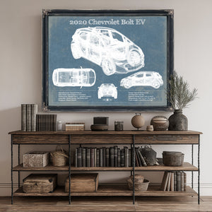 2020 Chevy Bolt EV Blueprint Art Print canvas print size guide 24x18 36x24 48x36 inches