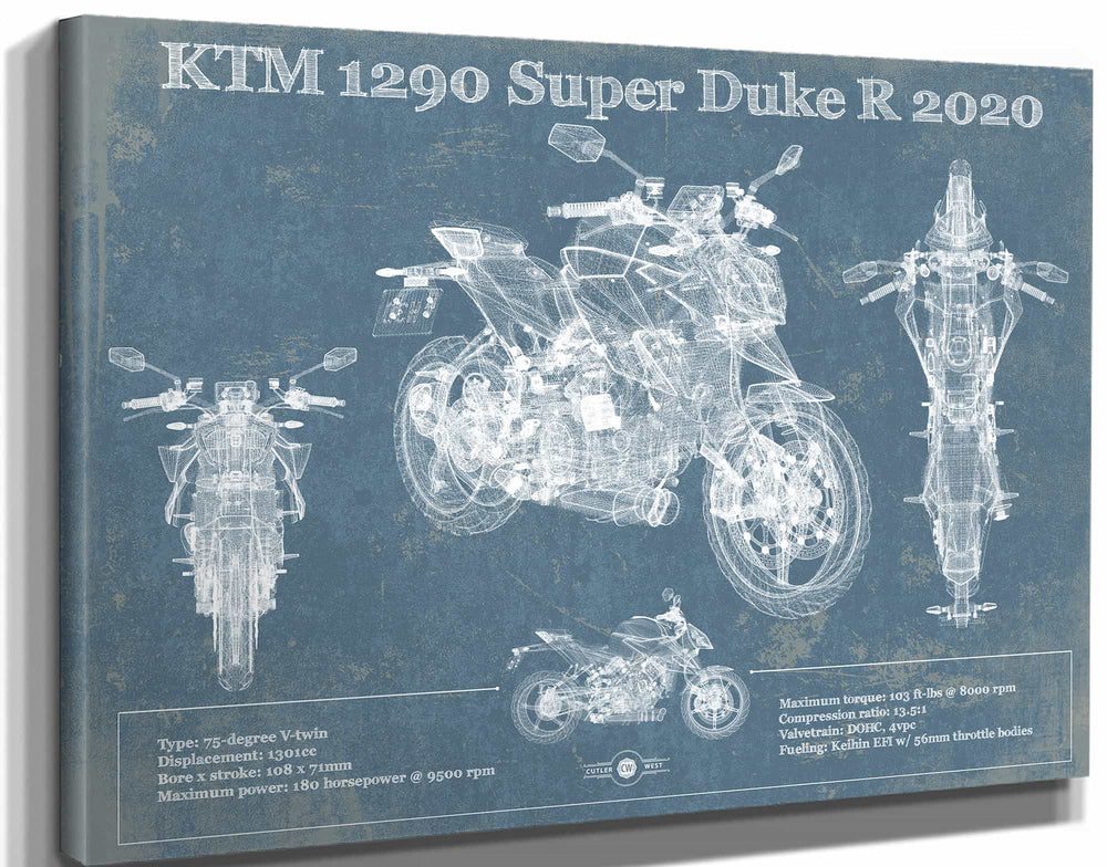 14" x 11" / Stretched Canvas Wrap Cutler West 2020 KTM 1290 Super Duke R Motorcycle Patent Print