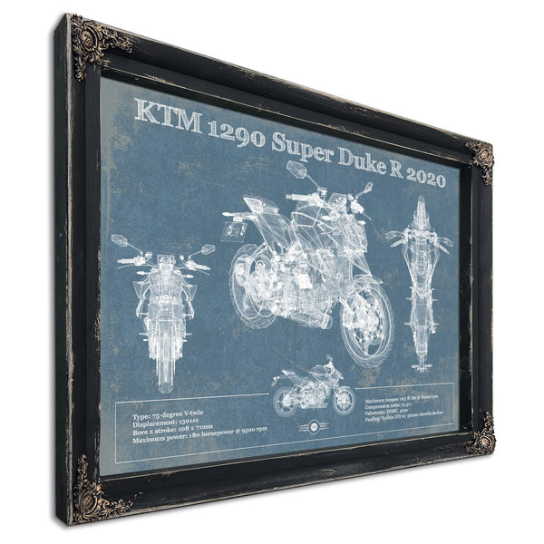 2020 KTM 1290 Super Duke R Print in a distressed Vintage Black wood frame with ornate corners