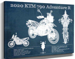 14" x 11" / Stretched Canvas Wrap Cutler West 2020 Ktm 790 Adventure R Vintage Blueprint Auto Print