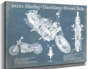 14" x 11" / Stretched Canvas Wrap Cutler West 2021 Harley-Davidson Street Bob 114 Blueprint Motorcycle Patent Print