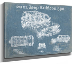 14" x 11" / Stretched Canvas Wrap Cutler West 2021 Jeep Rubicon 392 Blueprint Vintage Auto Print