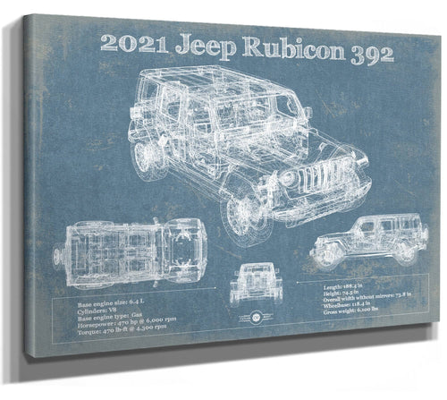 14" x 11" / Stretched Canvas Wrap Cutler West 2021 Jeep Rubicon 392 Blueprint Vintage Auto Print