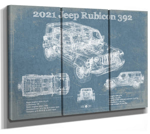 36" x 24" / 3 Panel Canvas Wrap Cutler West 2021 Jeep Rubicon 392 Blueprint Vintage Auto Print