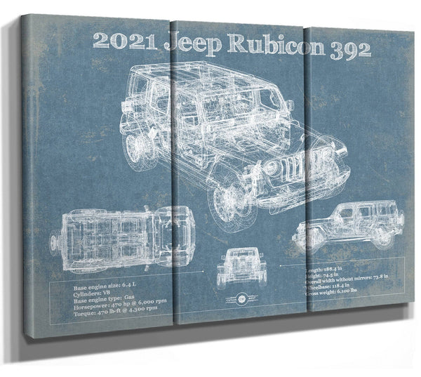 36" x 24" / 3 Panel Canvas Wrap Cutler West 2021 Jeep Rubicon 392 Blueprint Vintage Auto Print