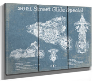 36" x 24" / 3 Panel Canvas Wrap Cutler West 2021 Street Glide Special Blueprint Motorcycle Patent Print