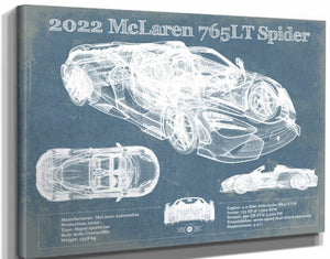 14" x 11" / Stretched Canvas Wrap Cutler West 2022 McLaren 765LT Spider Blueprint Vintage Auto Print
