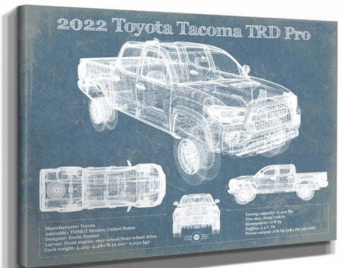 14" x 11" / Stretched Canvas Wrap Cutler West 2022 Toyota Tacoma TRD Pro Blueprint Vintage Auto Print