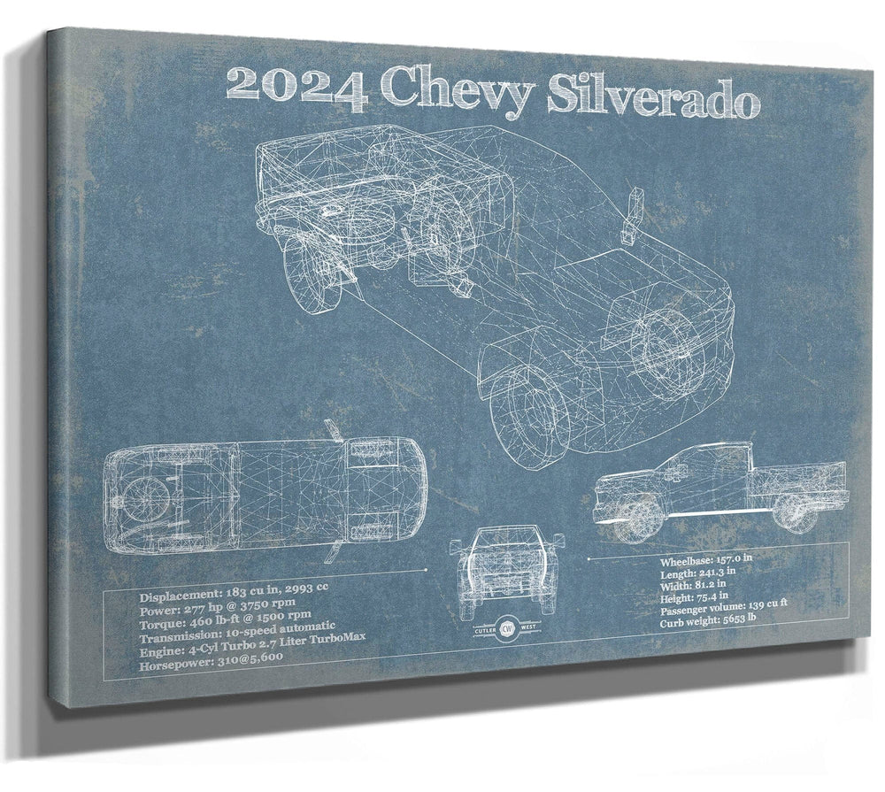 14" x 11" / Stretched Canvas Wrap Cutler West 2024 Chevrolet Silverado Vintage Blueprint Auto Print