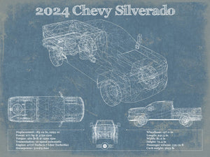 14" x 11" / Unframed Cutler West 2024 Chevrolet Silverado Vintage Blueprint Auto Print