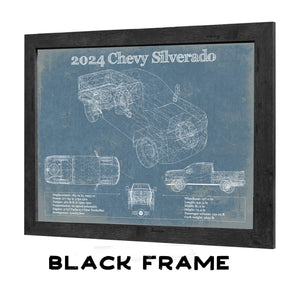 20" x 16" / Black Frame Cutler West 2024 Chevrolet Silverado Vintage Blueprint Auto Print