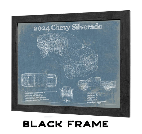 20" x 16" / Black Frame Cutler West 2024 Chevrolet Silverado Vintage Blueprint Auto Print