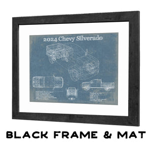 20" x 16" / Black Frame & Mat Cutler West 2024 Chevrolet Silverado Vintage Blueprint Auto Print