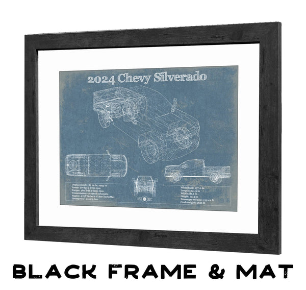 20" x 16" / Black Frame & Mat Cutler West 2024 Chevrolet Silverado Vintage Blueprint Auto Print