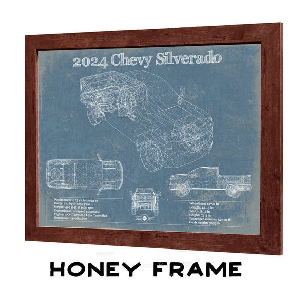 20" x 16" / Walnut Frame Cutler West 2024 Chevrolet Silverado Vintage Blueprint Auto Print