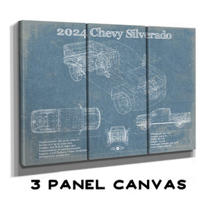 36" x 24" / 3 Panel Canvas Wrap Cutler West 2024 Chevrolet Silverado Vintage Blueprint Auto Print