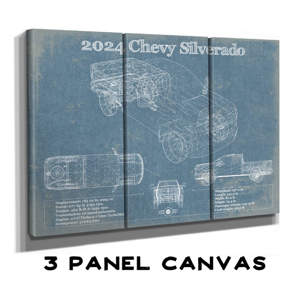 36" x 24" / 3 Panel Canvas Wrap Cutler West 2024 Chevrolet Silverado Vintage Blueprint Auto Print