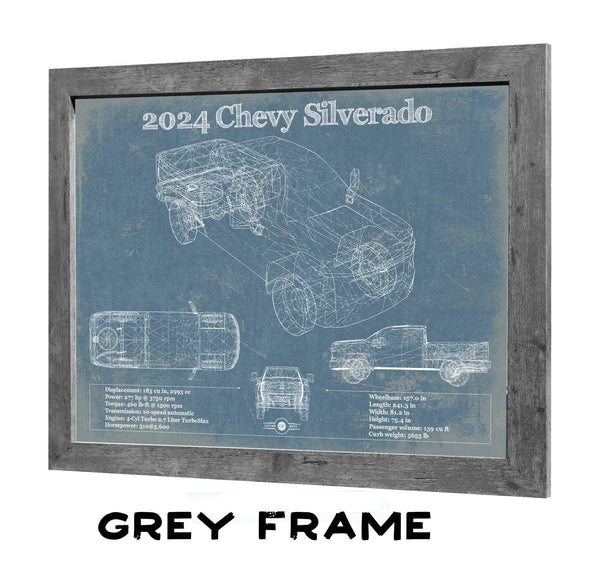 36" x 24" / Greyson Frame Cutler West 2024 Chevrolet Silverado Vintage Blueprint Auto Print