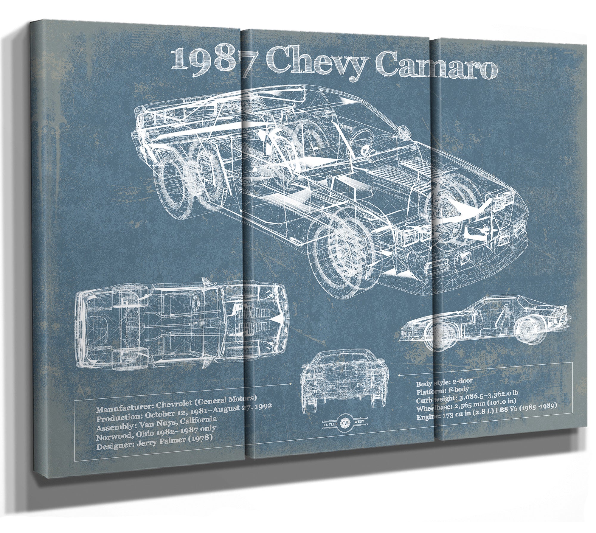 1987 Chevrolet Camaro Vintage Blueprint Auto Print