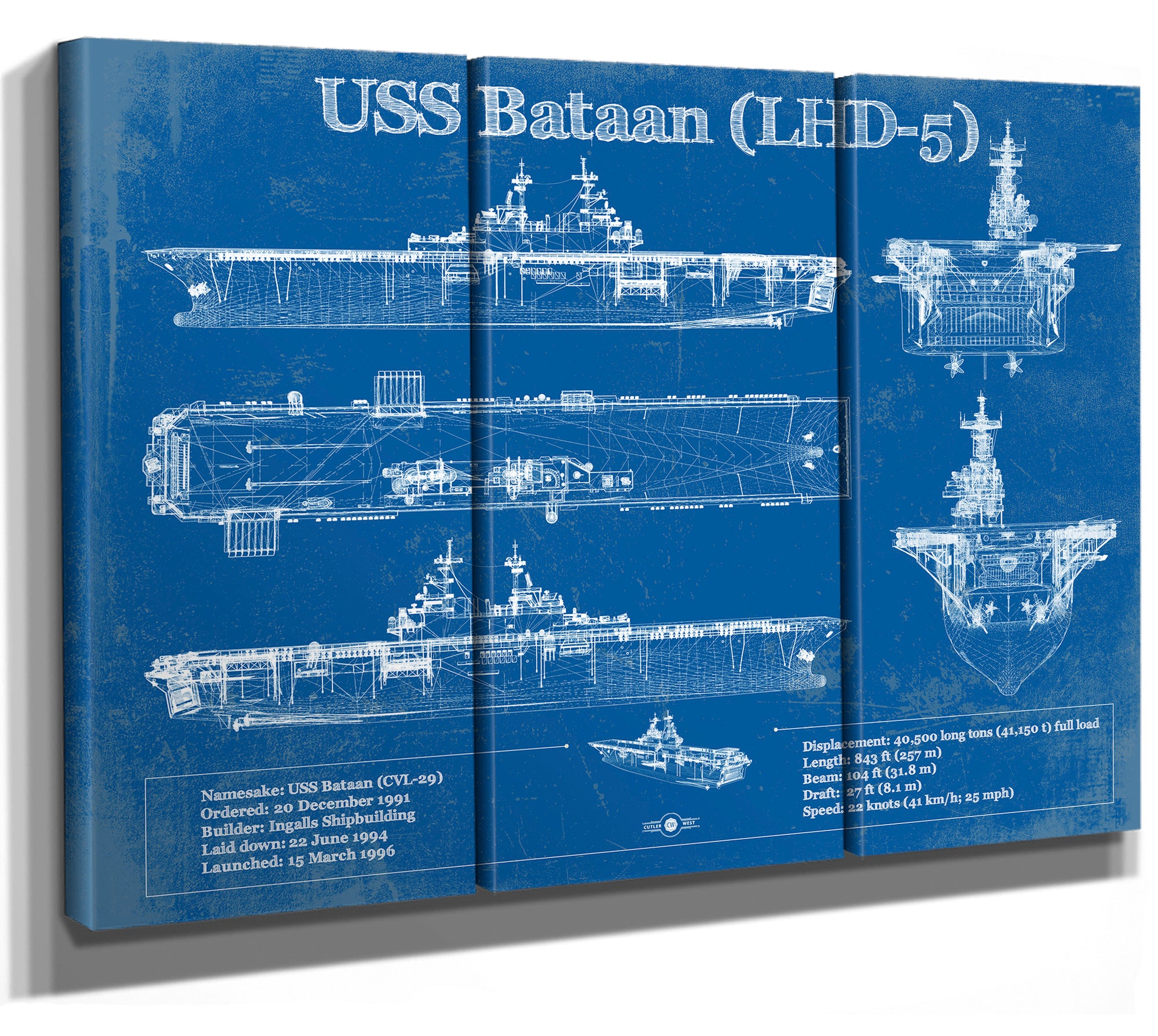 USS Bataan (LHD-5) Aircraft Carrier Blueprint Original Military Wall Art - Customizable