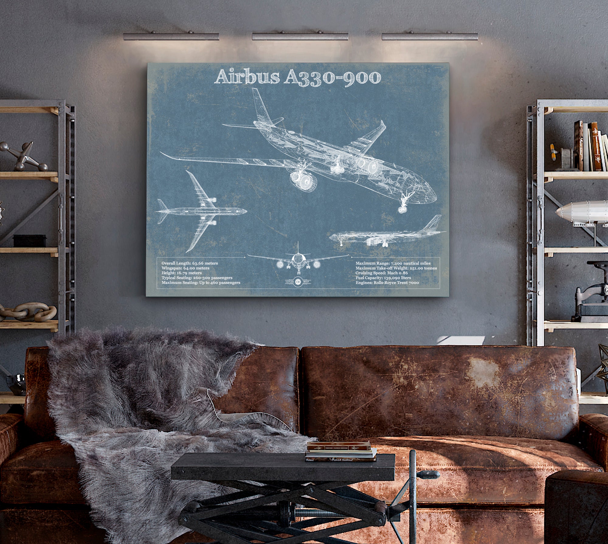 Airbus A330-900 Vintage Aviation Blueprint Print - Custom Pilot Name Can Be Added