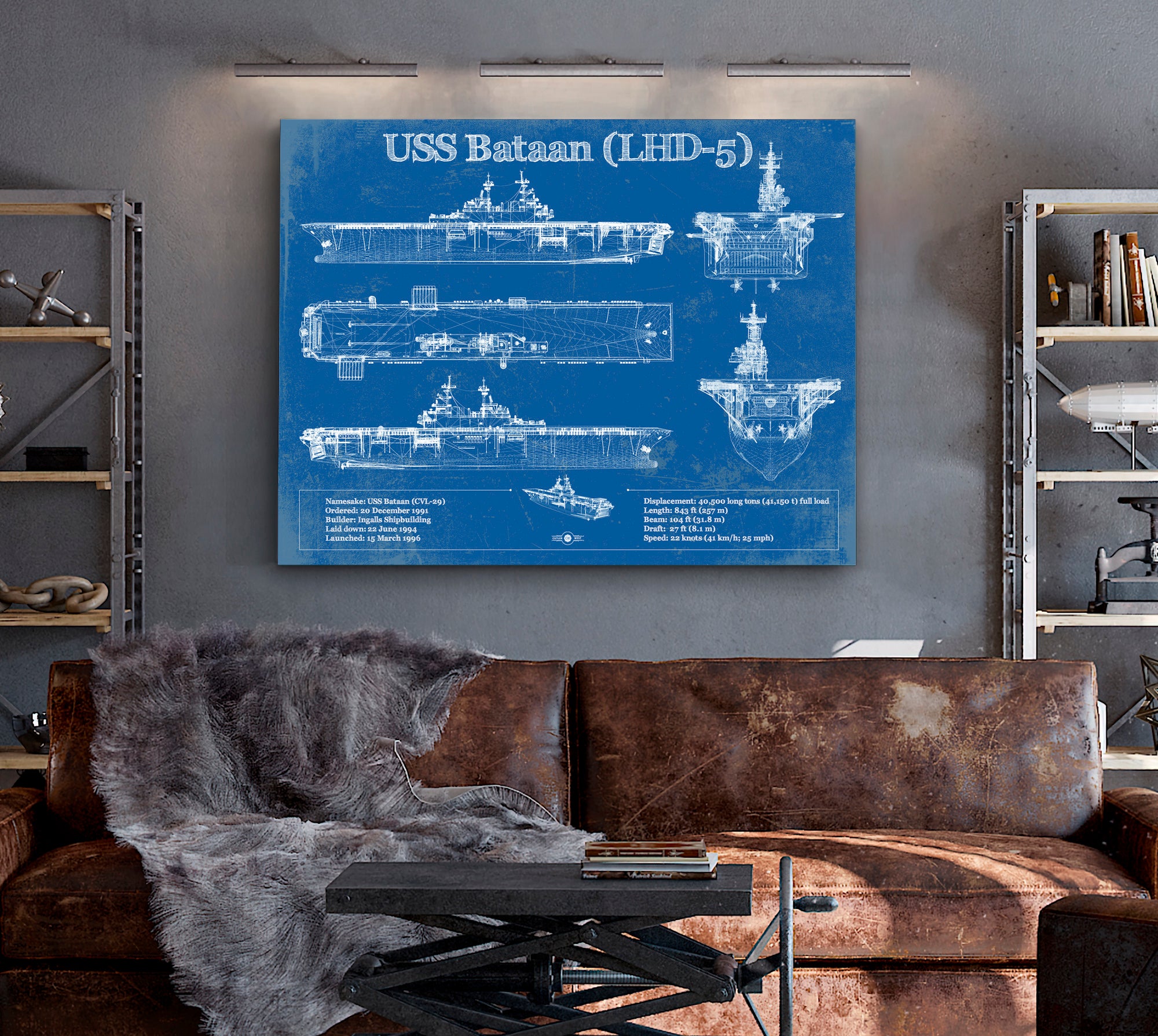 USS Bataan (LHD-5) Aircraft Carrier Blueprint Original Military Wall Art - Customizable