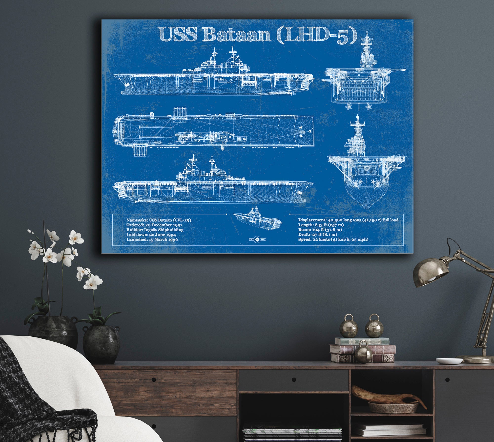 USS Bataan (LHD-5) Aircraft Carrier Blueprint Original Military Wall Art - Customizable