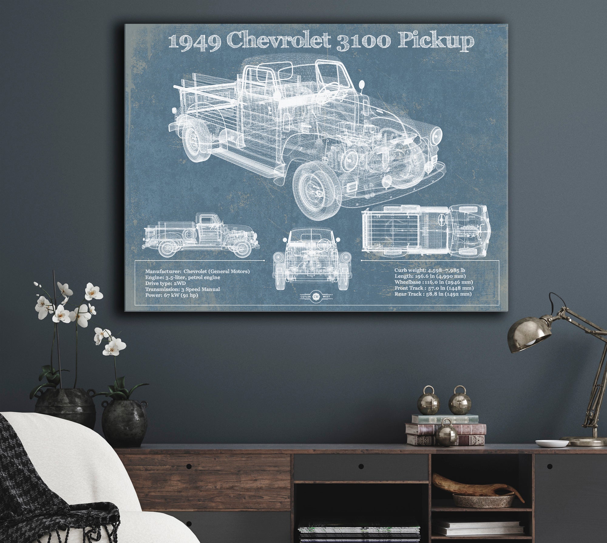 1949 Chevy 3100 Pickup - Blueprint Vintage Auto Print