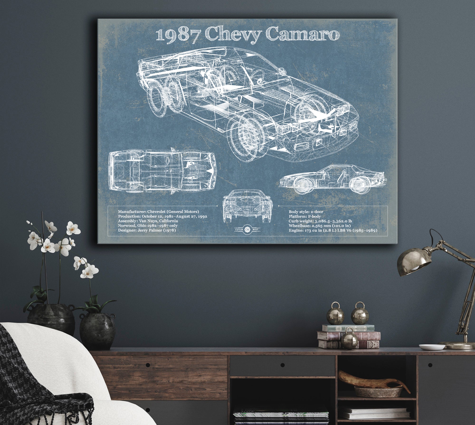 1987 Chevrolet Camaro Vintage Blueprint Auto Print