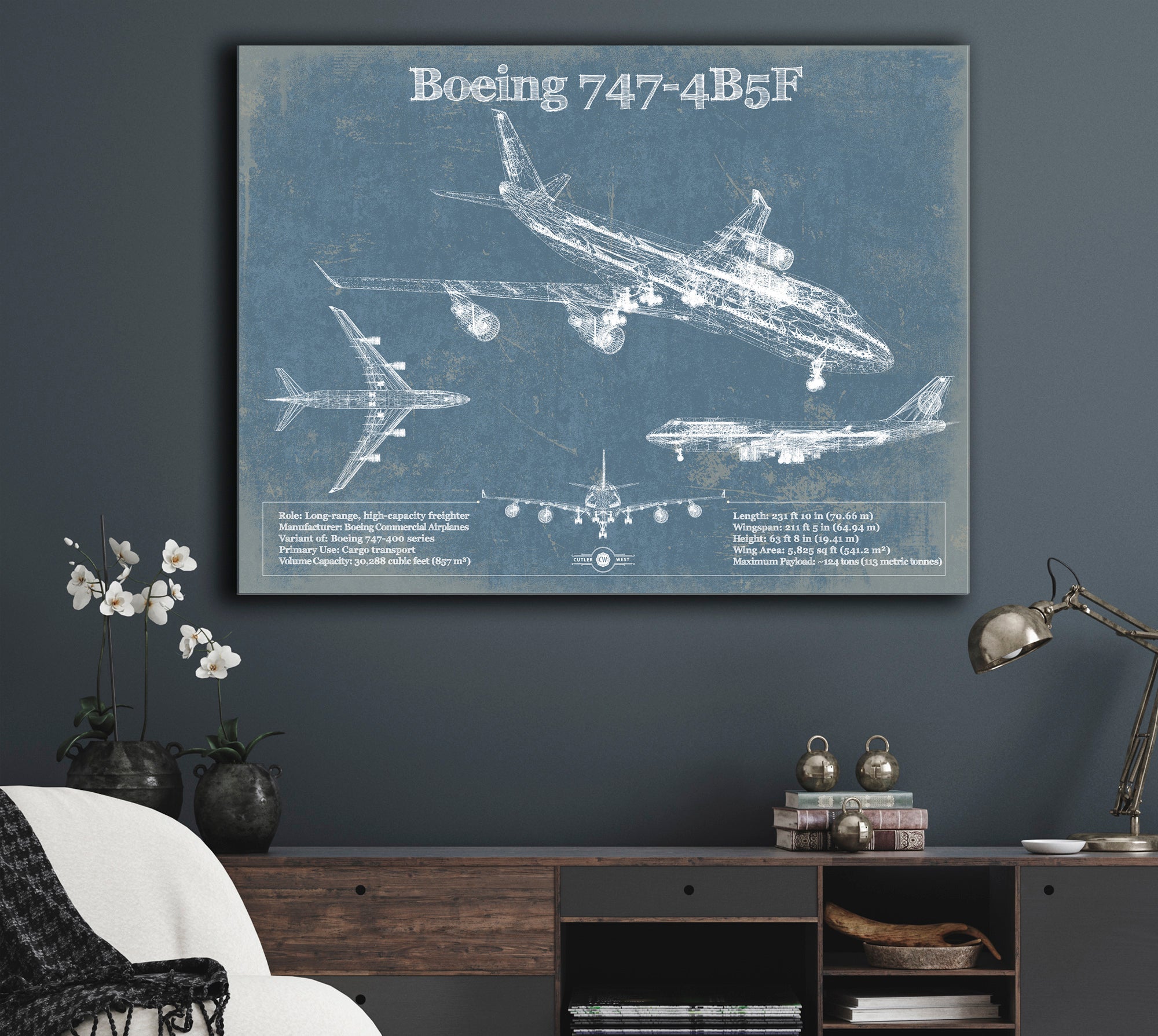 Boeing 747-4B5F Vintage Aviation Blueprint Print - Custom Pilot Name Can Be Added