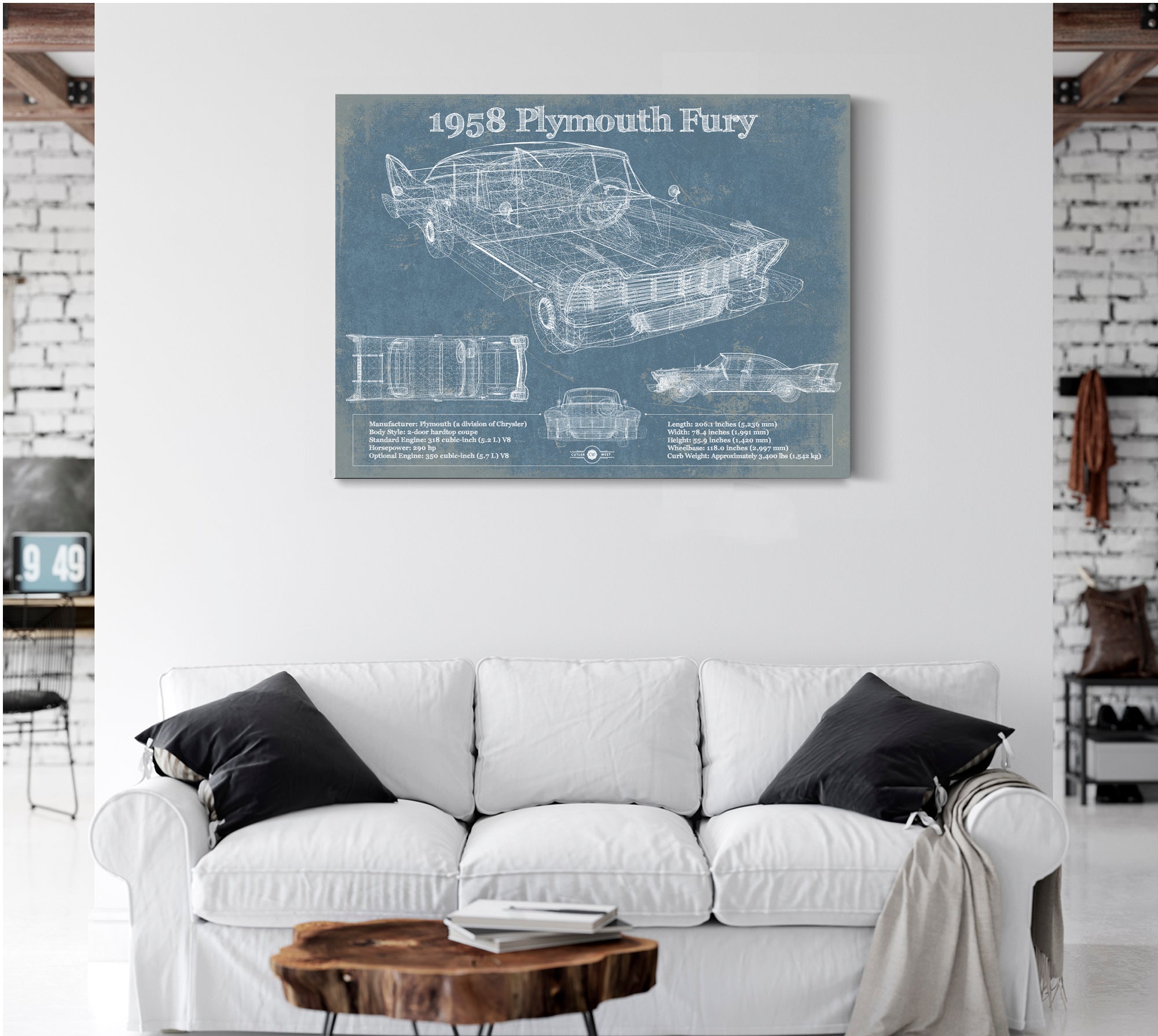 1958 Plymouth Fury Vintage Blueprint Auto Print