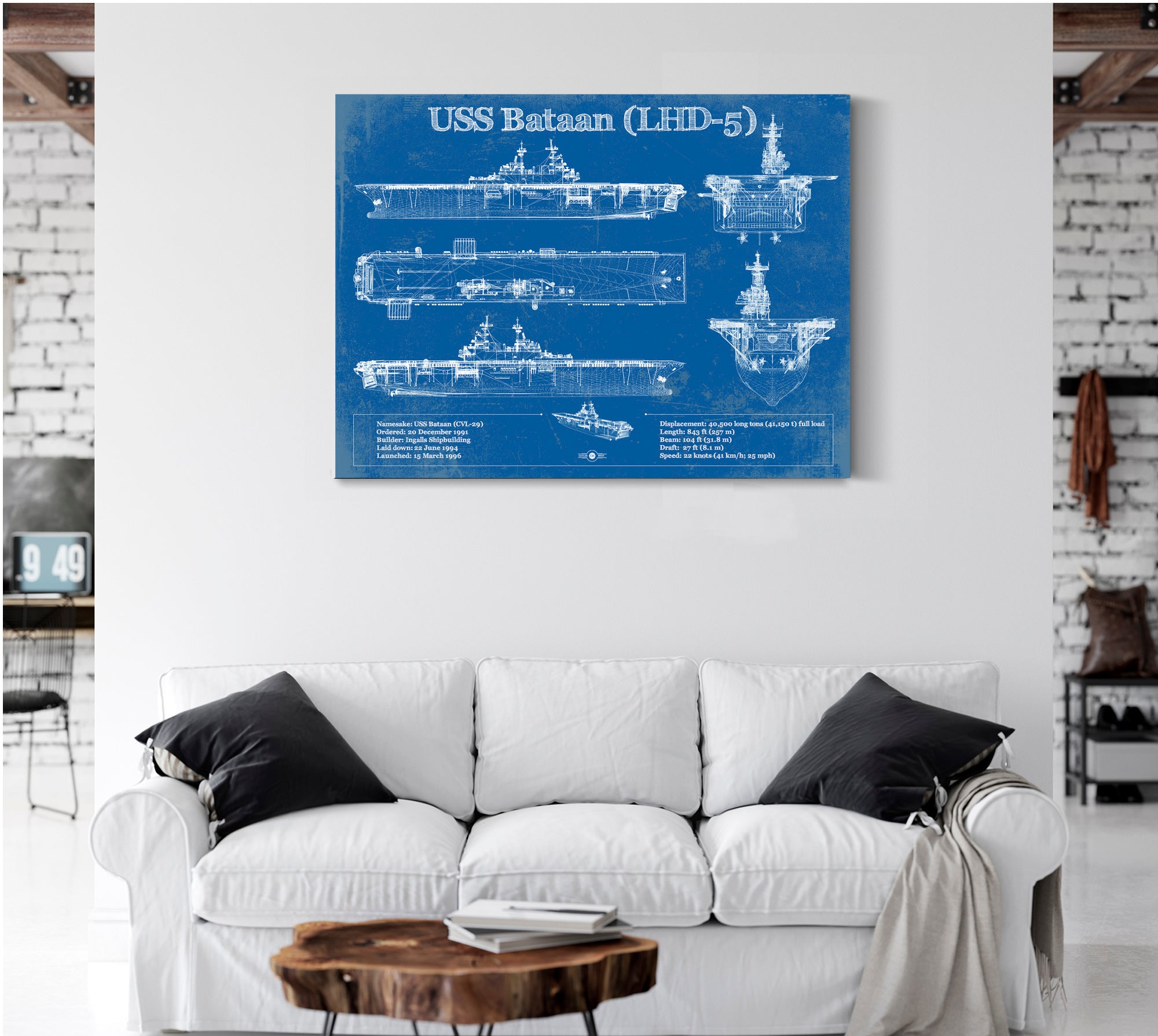 USS Bataan (LHD-5) Aircraft Carrier Blueprint Original Military Wall Art - Customizable