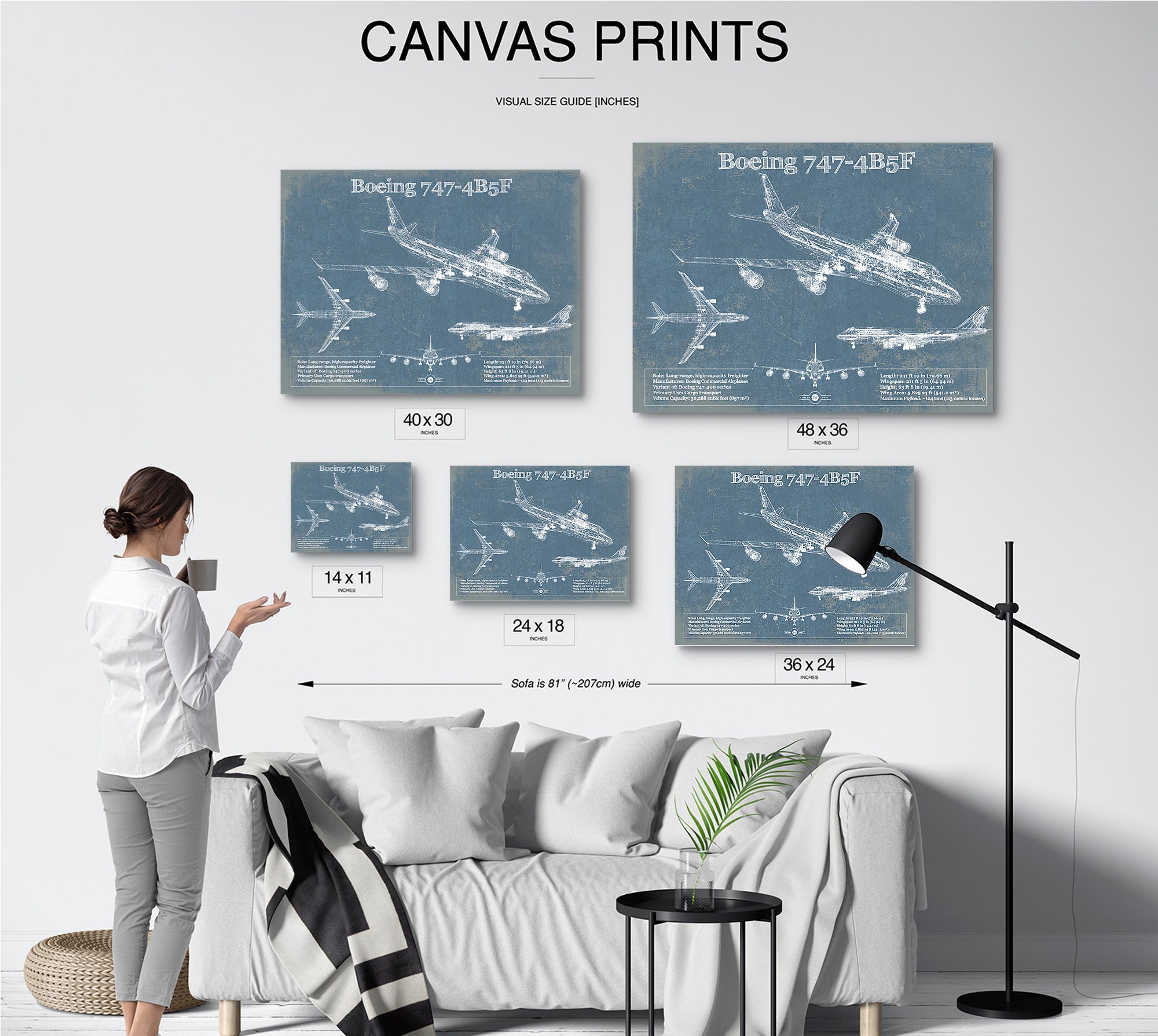 Boeing 747-4B5F Vintage Aviation Blueprint Print - Custom Pilot Name Can Be Added