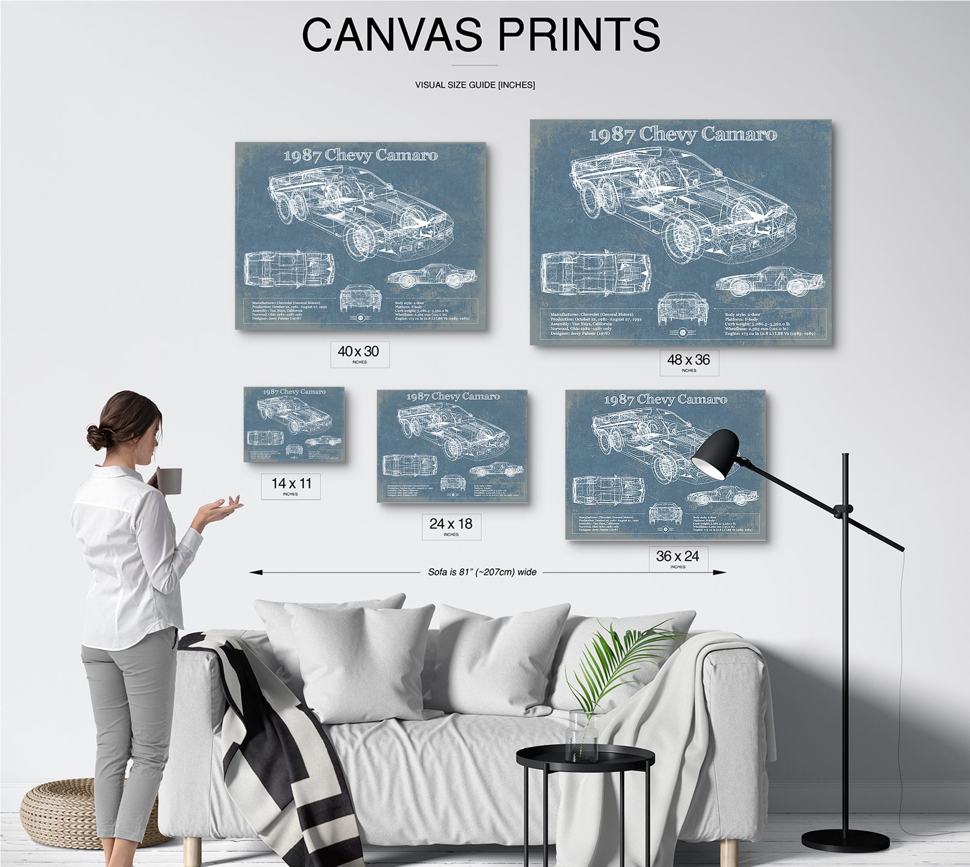 1987 Chevrolet Camaro Vintage Blueprint Auto Print