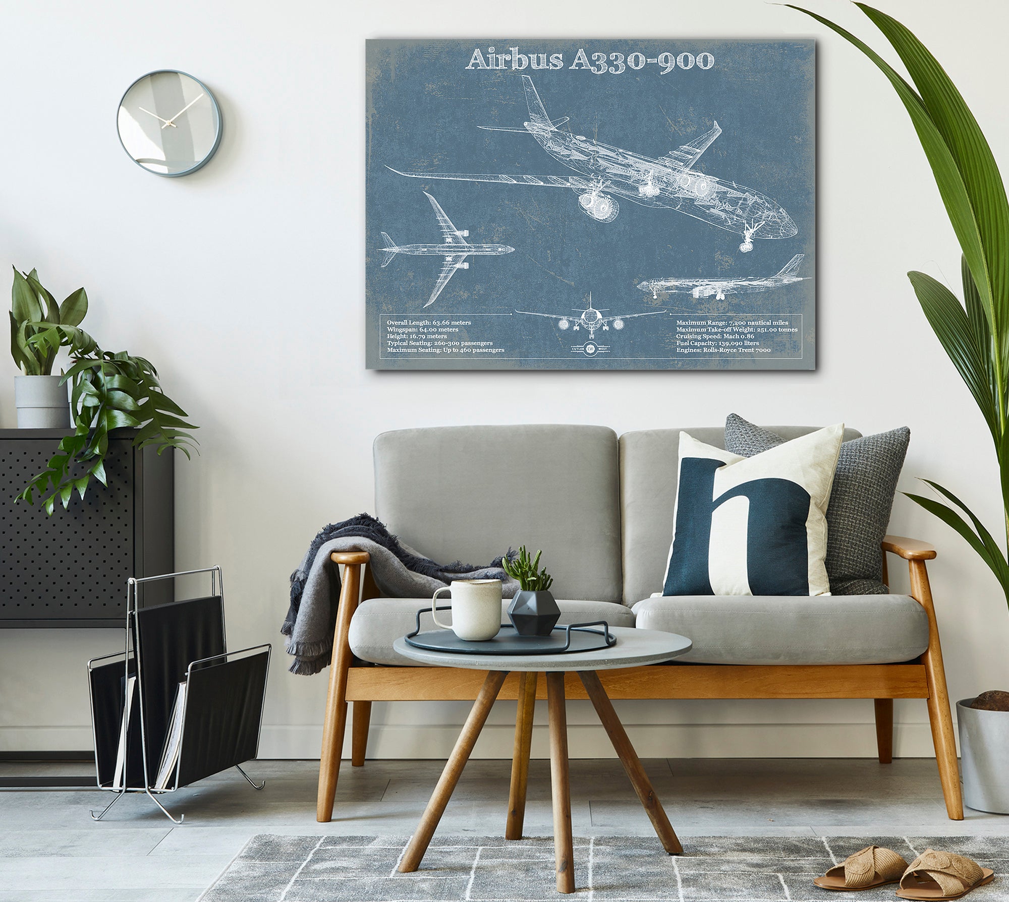 Airbus A330-900 Vintage Aviation Blueprint Print - Custom Pilot Name Can Be Added