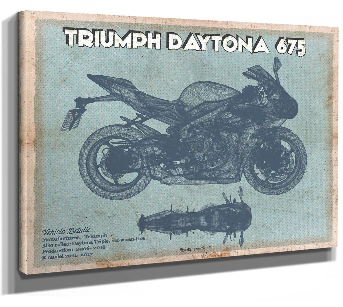 Triumph Daytona 675 Vintage Blueprint Auto Print