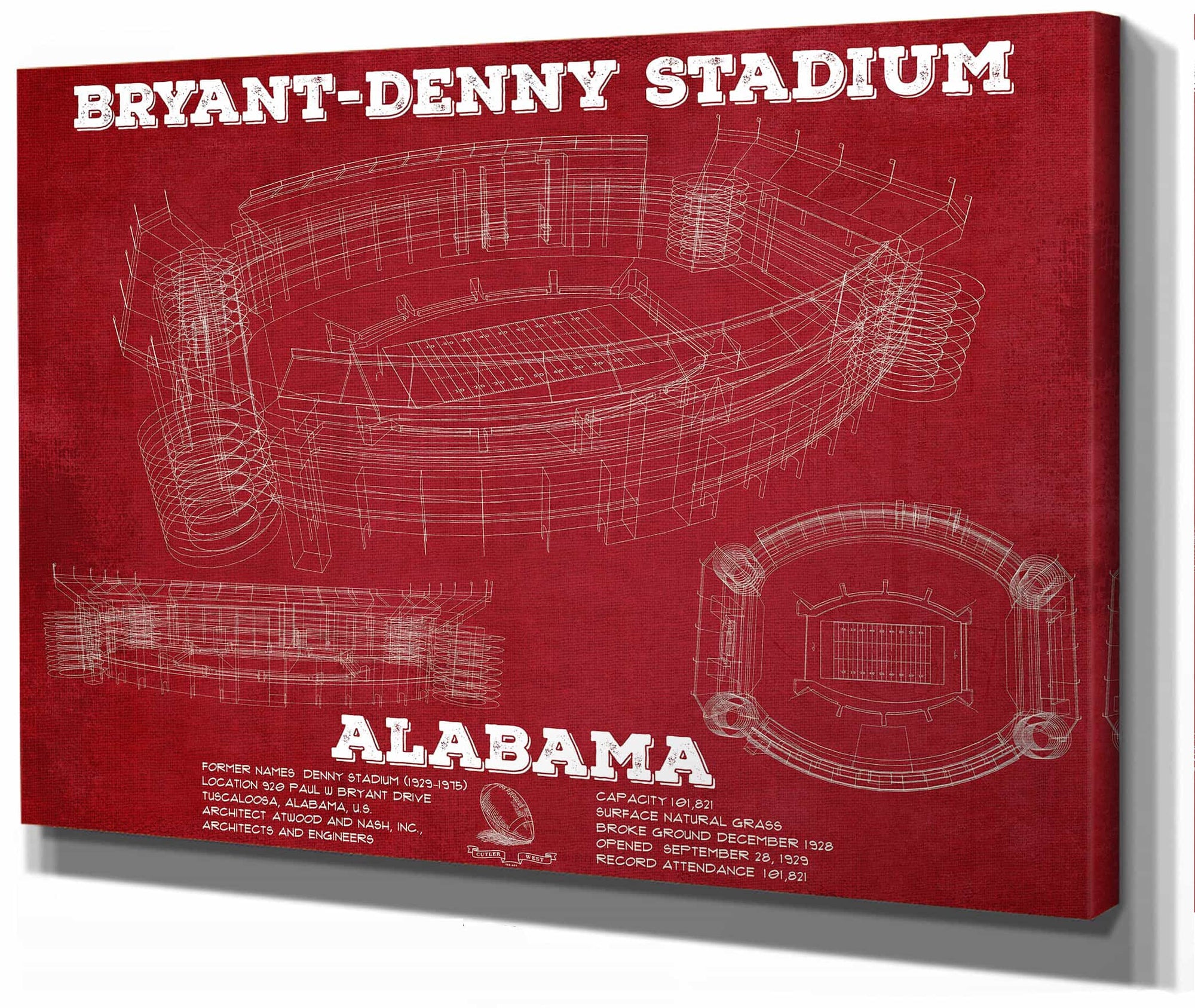 Alabama Crimson Tide Stadium Art - Bryant-Denny Stadium Vintage Seating Chart