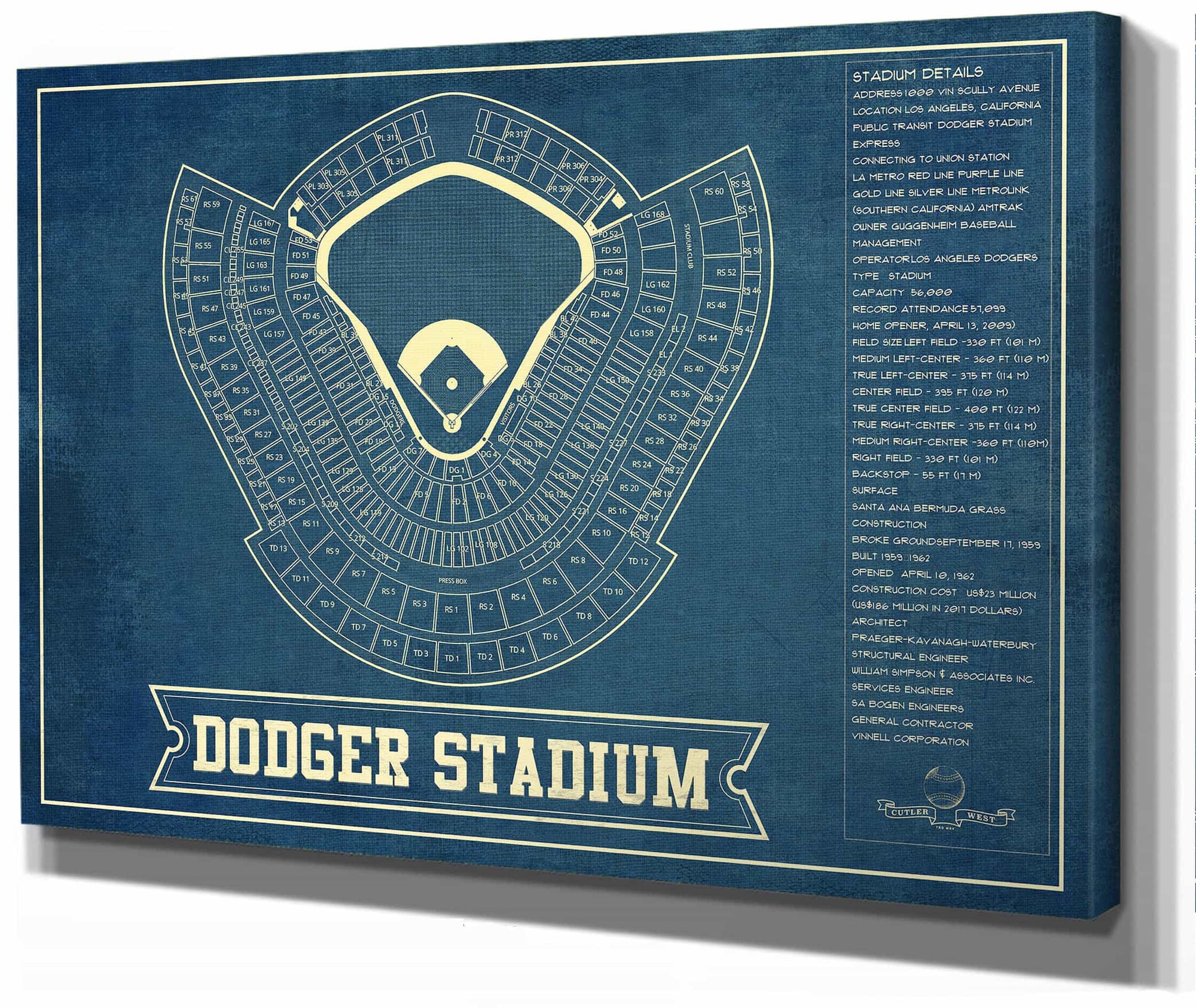 LA Dodgers Stadium Seating Chart - Vintage Baseball Fan Print